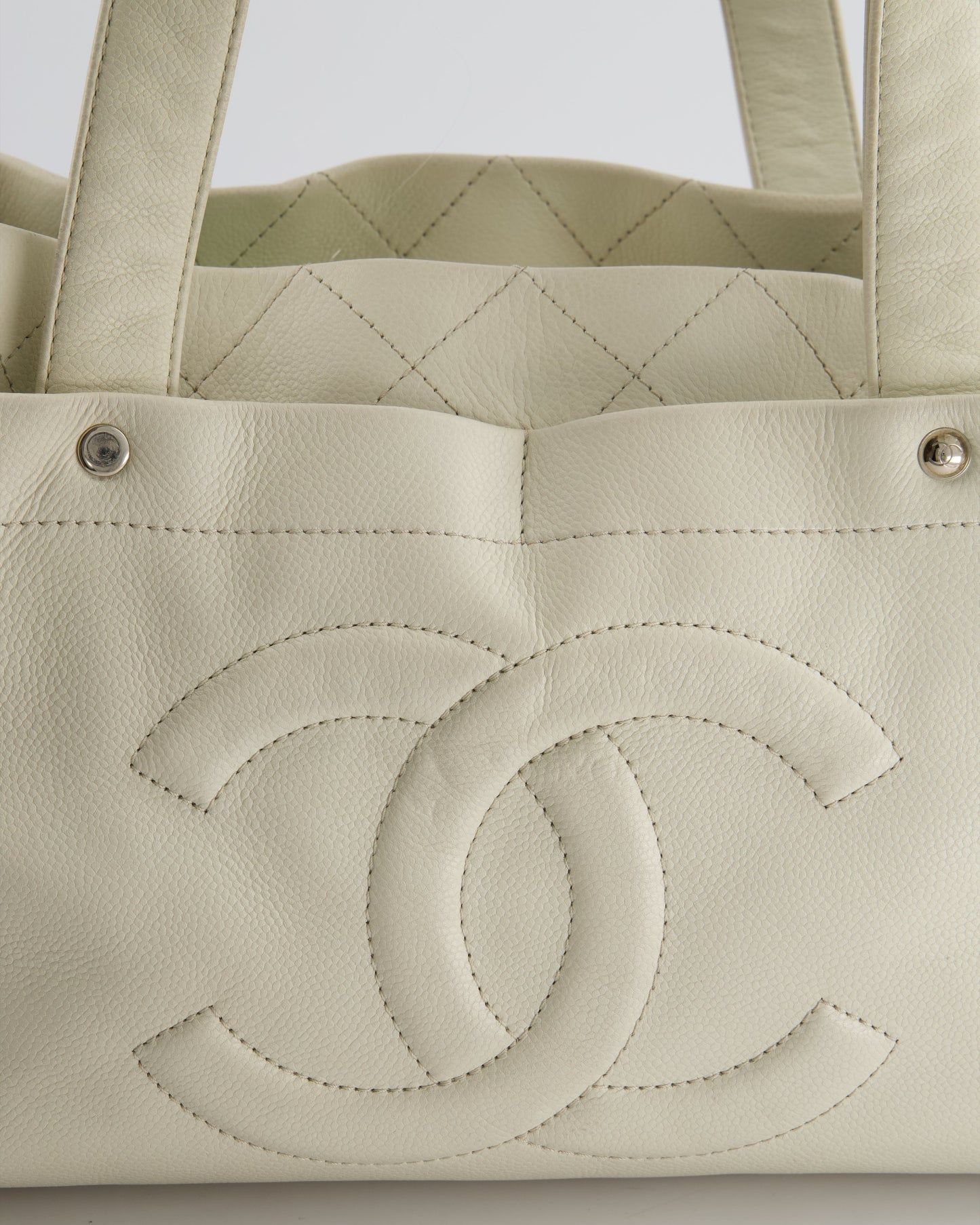 Chanel Ivory Ultimate Executive Shopper Tote Bag in Caviar Leather with Silver Hardware