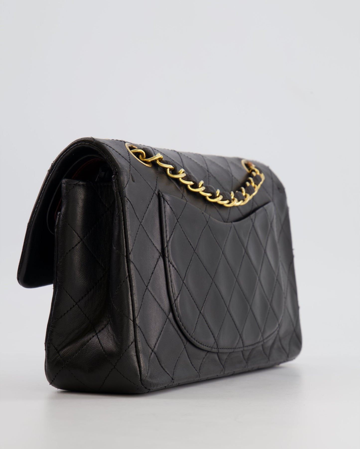 Chanel Black Small Vintage Double Flap Bag in Lambskin Leather with 24K Gold Hardware