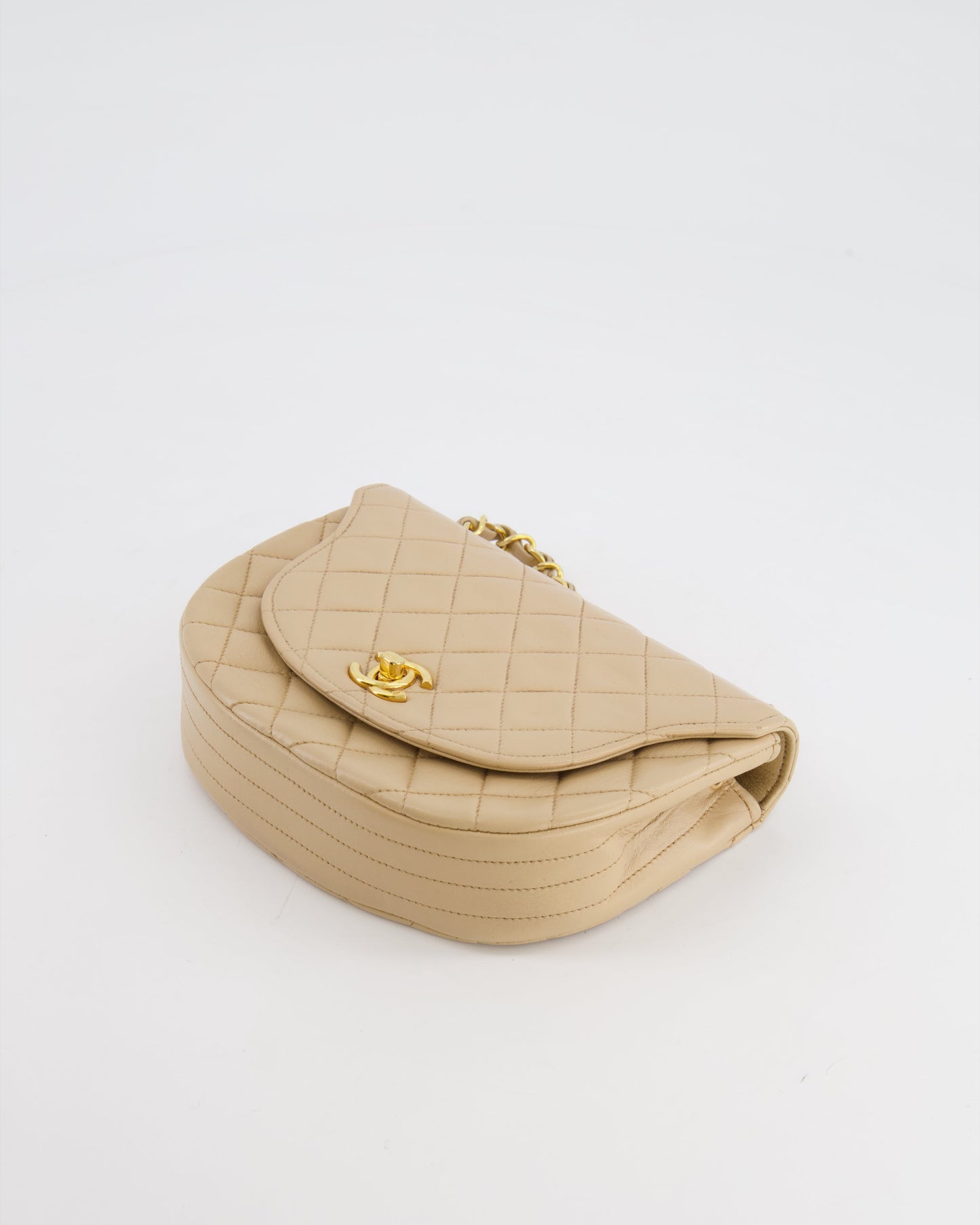 Chanel Vintage Beige Mini Half Moon Bag with 24k Gold Hardware