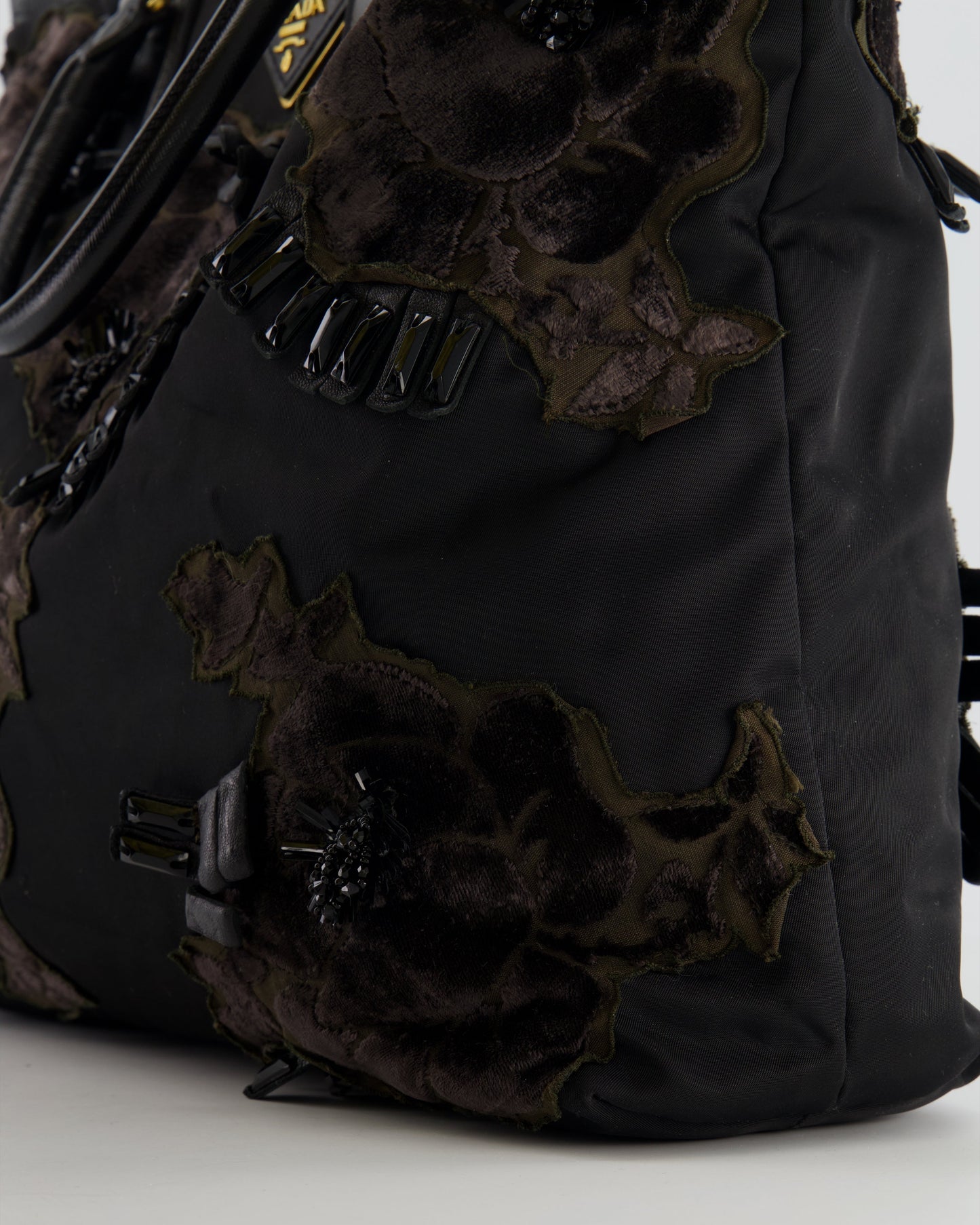 Prada Black Nylon Tote Bag with Gold Hardware, Velvet and Crystal Embroideries