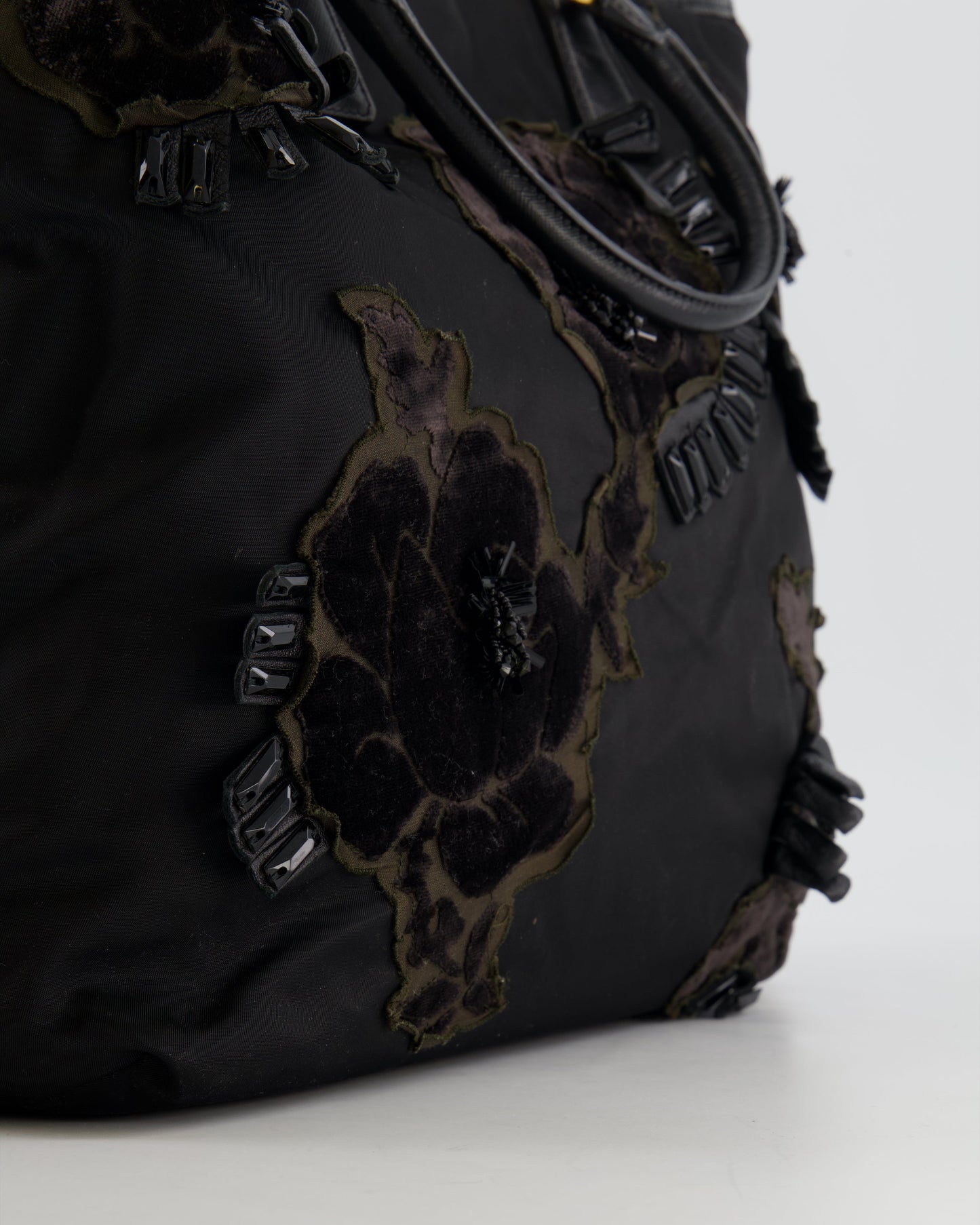 Prada Black Nylon Tote Bag with Gold Hardware, Velvet and Crystal Embroideries