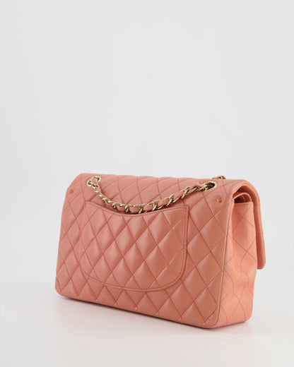 Chanel Peach Pink Lambskin Medium Classic Double Flap Bag with Champagne Gold Hardware RRP £8,530