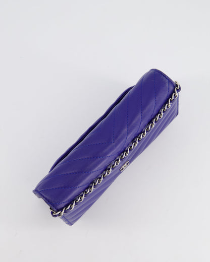 Chanel Cobalt Blue Chevron Wallet on Chain in Lambskin with Silver Hardware