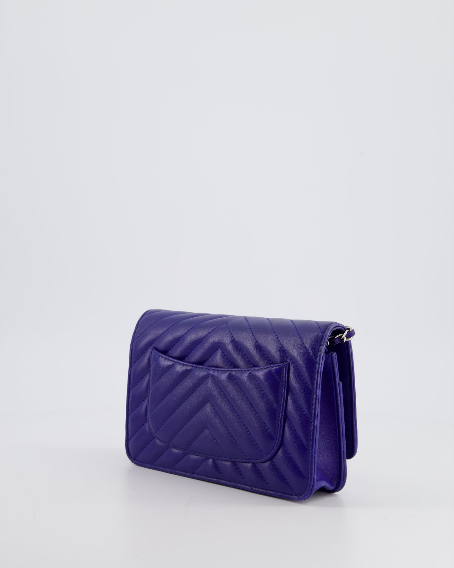 Chanel Cobalt Blue Chevron Wallet on Chain in Lambskin with Silver Hardware