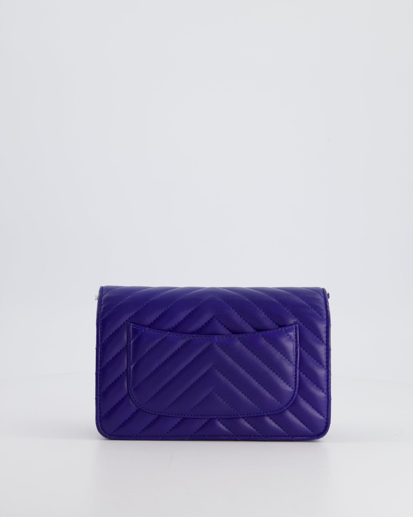 Chanel Cobalt Blue Chevron Wallet on Chain in Lambskin with Silver Hardware