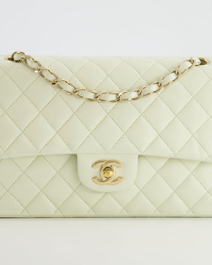 Chanel White Medium Double Flap Bag in Lambskin Leather with Champagne Gold Hardware