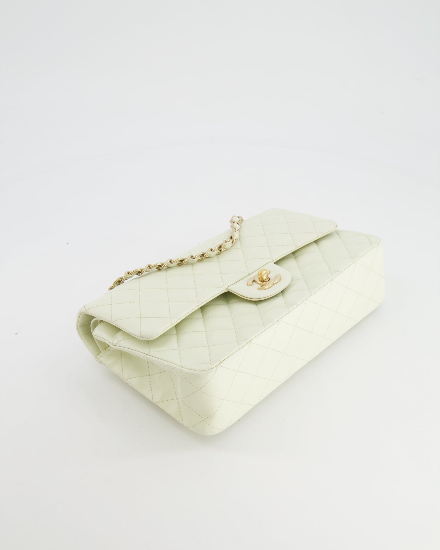 Chanel White Medium Double Flap Bag in Lambskin Leather with Champagne Gold Hardware