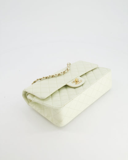 Chanel White Medium Double Flap Bag in Lambskin Leather with Champagne Gold Hardware
