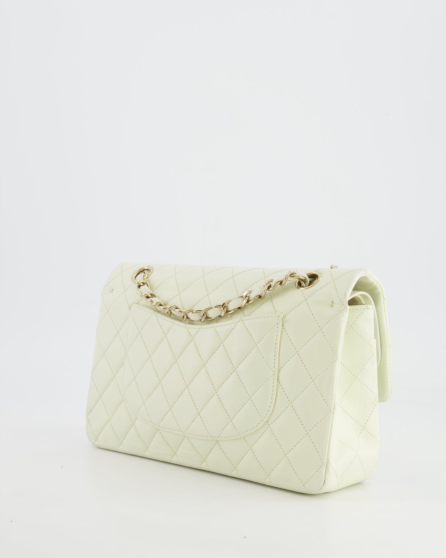 Chanel White Medium Double Flap Bag in Lambskin Leather with Champagne Gold Hardware