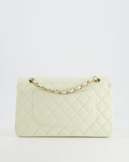 Chanel White Medium Double Flap Bag in Lambskin Leather with Champagne Gold Hardware
