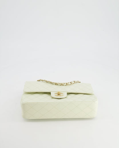 Chanel White Medium Double Flap Bag in Lambskin Leather with Champagne Gold Hardware