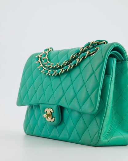 Chanel Emerald Green Medium Classic Double Flap Bag in Lambskin Leather with Gold Hardware