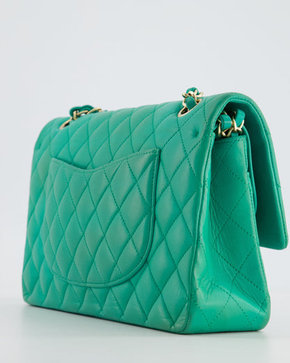 Chanel Emerald Green Medium Classic Double Flap Bag in Lambskin Leather with Gold Hardware