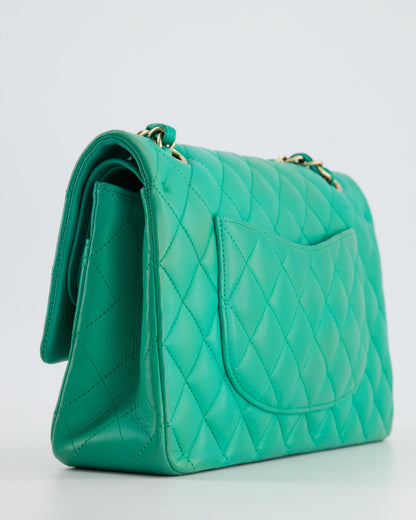 Chanel Emerald Green Medium Classic Double Flap Bag in Lambskin Leather with Gold Hardware