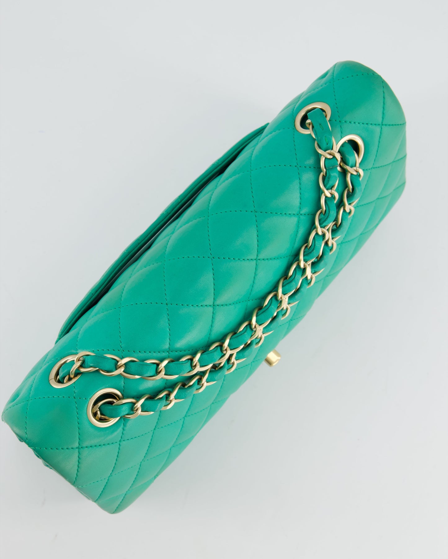 Chanel Emerald Green Medium Classic Double Flap Bag in Lambskin Leather with Gold Hardware