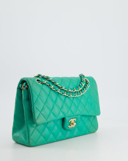 Chanel Emerald Green Medium Classic Double Flap Bag in Lambskin Leather with Gold Hardware