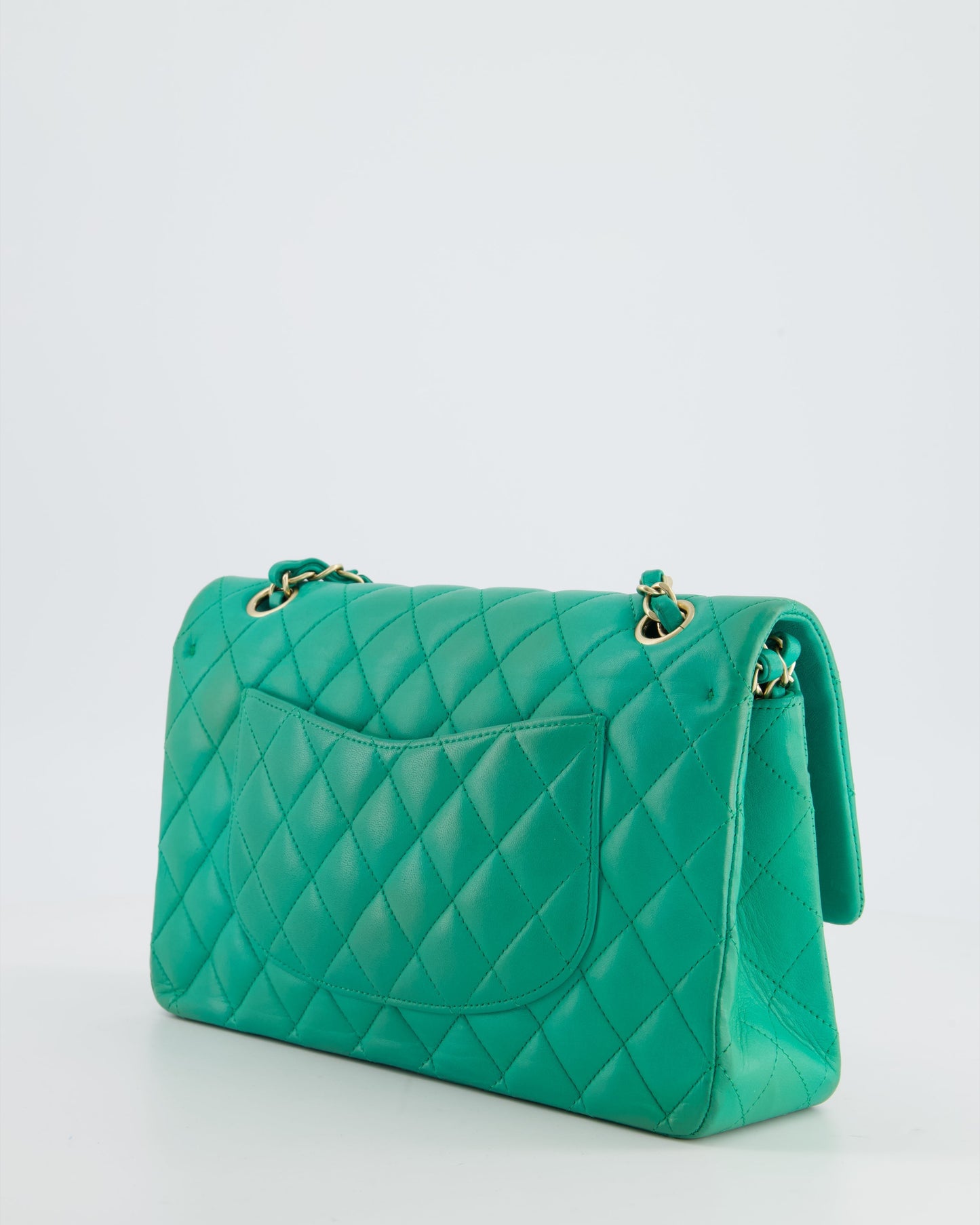 Chanel Emerald Green Medium Classic Double Flap Bag in Lambskin Leather with Gold Hardware