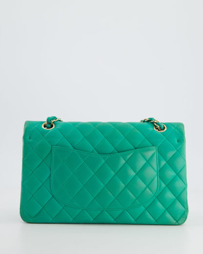 Chanel Emerald Green Medium Classic Double Flap Bag in Lambskin Leather with Gold Hardware