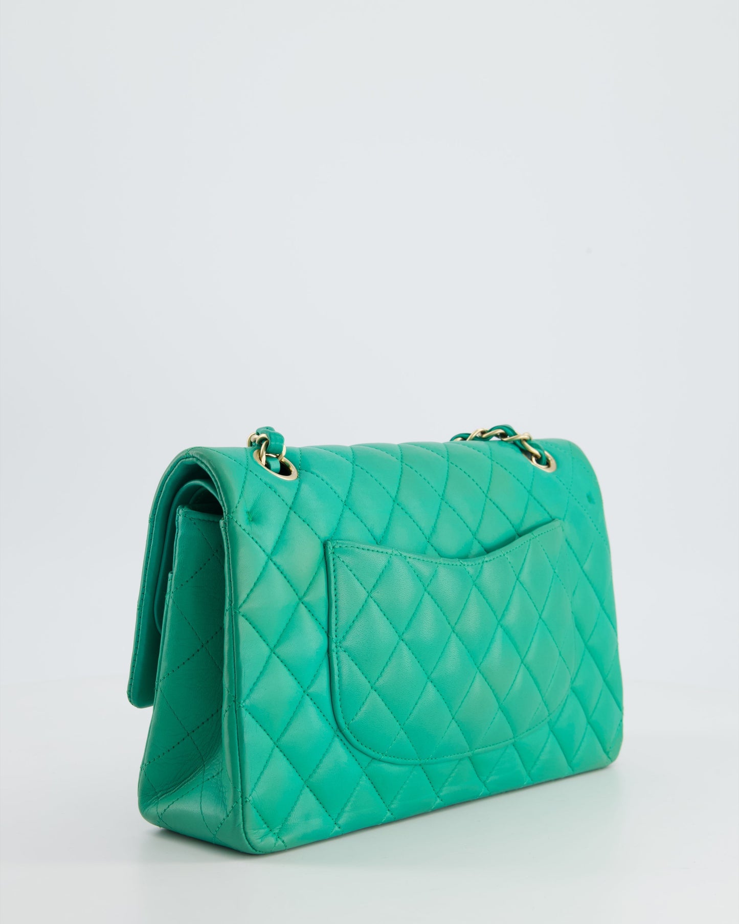 Chanel Emerald Green Medium Classic Double Flap Bag in Lambskin Leather with Gold Hardware