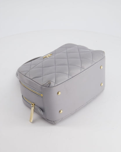 Chanel Dove Grey Trendy Vanity Case Top Handle Bag in Lambskin Leather with Champagne Gold Hardware