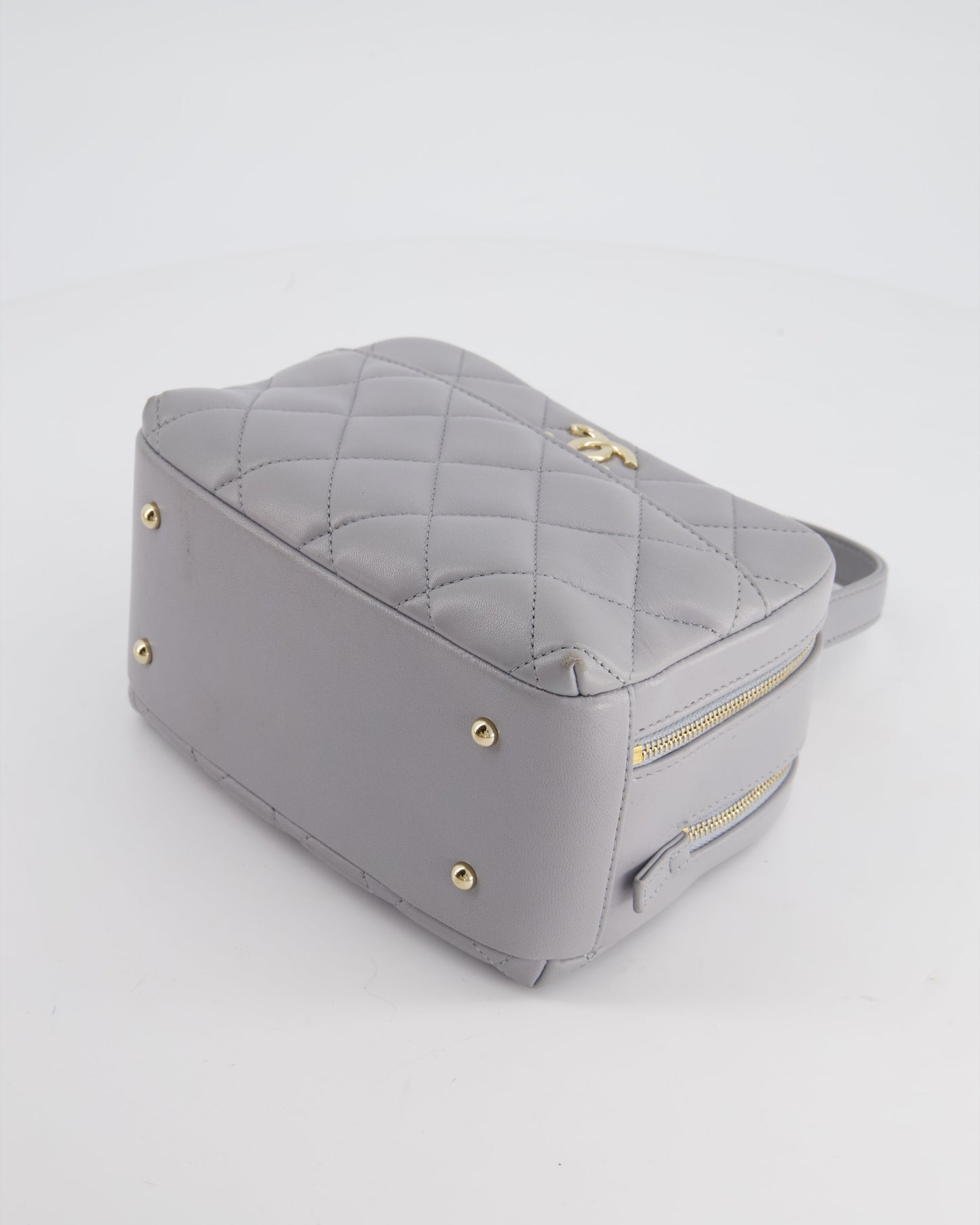 Chanel Dove Grey Trendy Vanity Case Top Handle Bag in Lambskin Leather with Champagne Gold Hardware