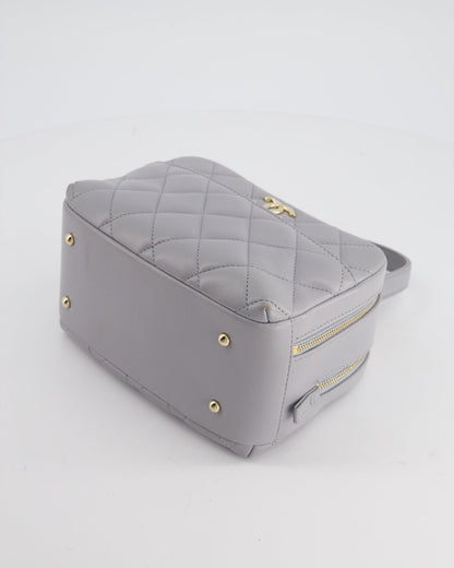 Chanel Dove Grey Trendy Vanity Case Top Handle Bag in Lambskin Leather with Champagne Gold Hardware
