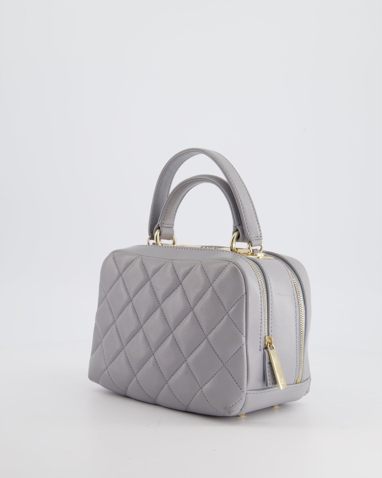 Chanel Dove Grey Trendy Vanity Case Top Handle Bag in Lambskin Leather with Champagne Gold Hardware