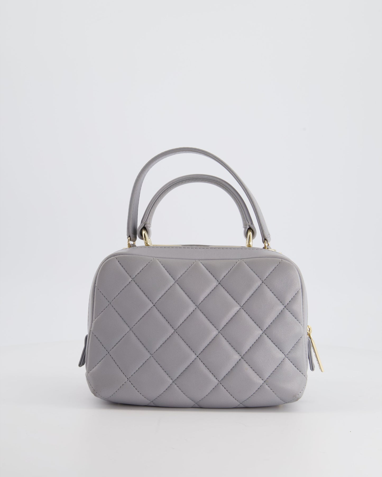 Chanel Dove Grey Trendy Vanity Case Top Handle Bag in Lambskin Leather with Champagne Gold Hardware