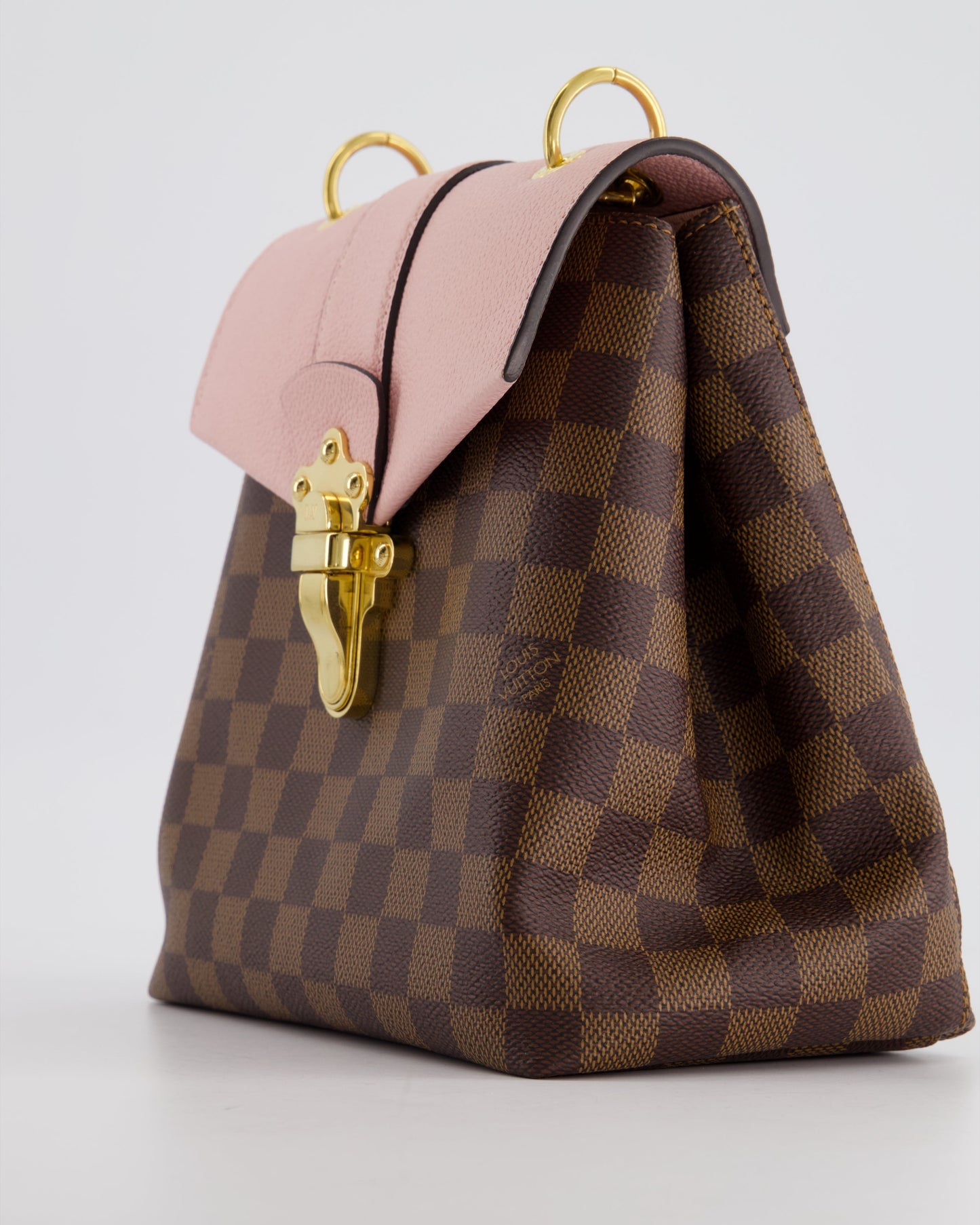 Louis Vuitton Pink and Damier Ebene Monogram Clapton Backpack Bag in Grained Leather with Gold Hardware