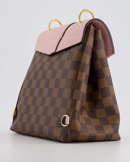 Louis Vuitton Pink and Damier Ebene Monogram Clapton Backpack Bag in Grained Leather with Gold Hardware