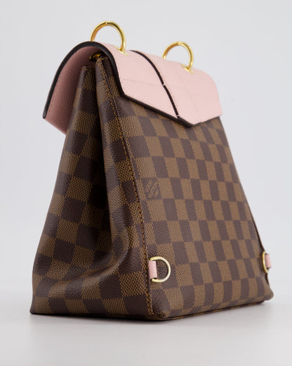 Louis Vuitton Pink and Damier Ebene Monogram Clapton Backpack Bag in Grained Leather with Gold Hardware