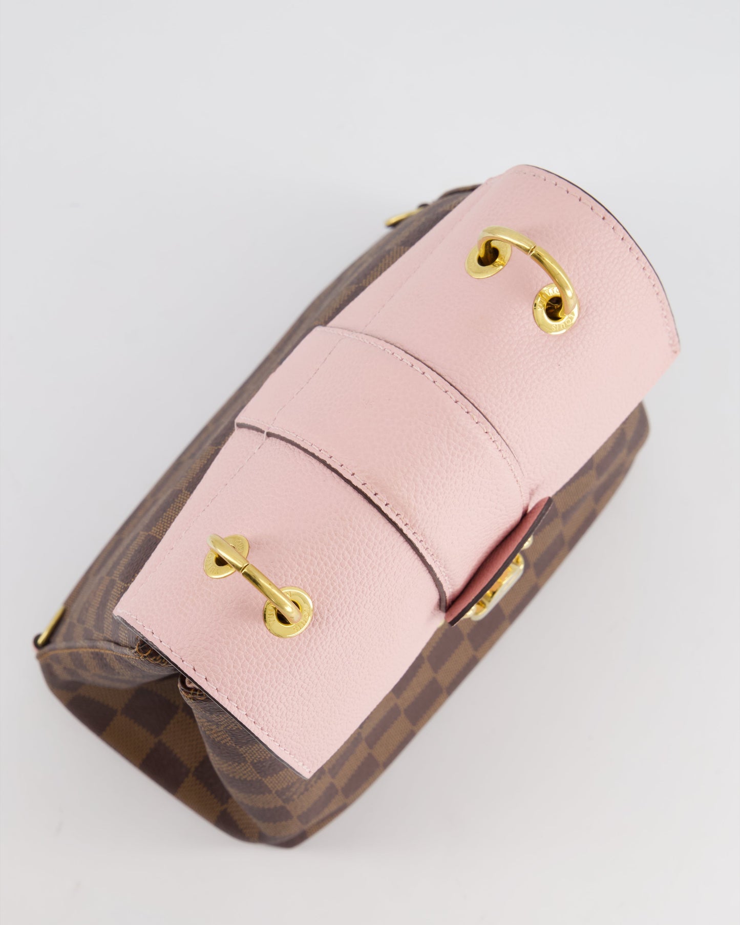 Louis Vuitton Pink and Damier Ebene Monogram Clapton Backpack Bag in Grained Leather with Gold Hardware