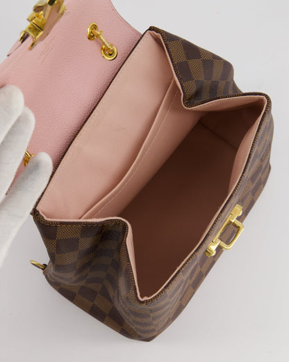 Louis Vuitton Pink and Damier Ebene Monogram Clapton Backpack Bag in Grained Leather with Gold Hardware