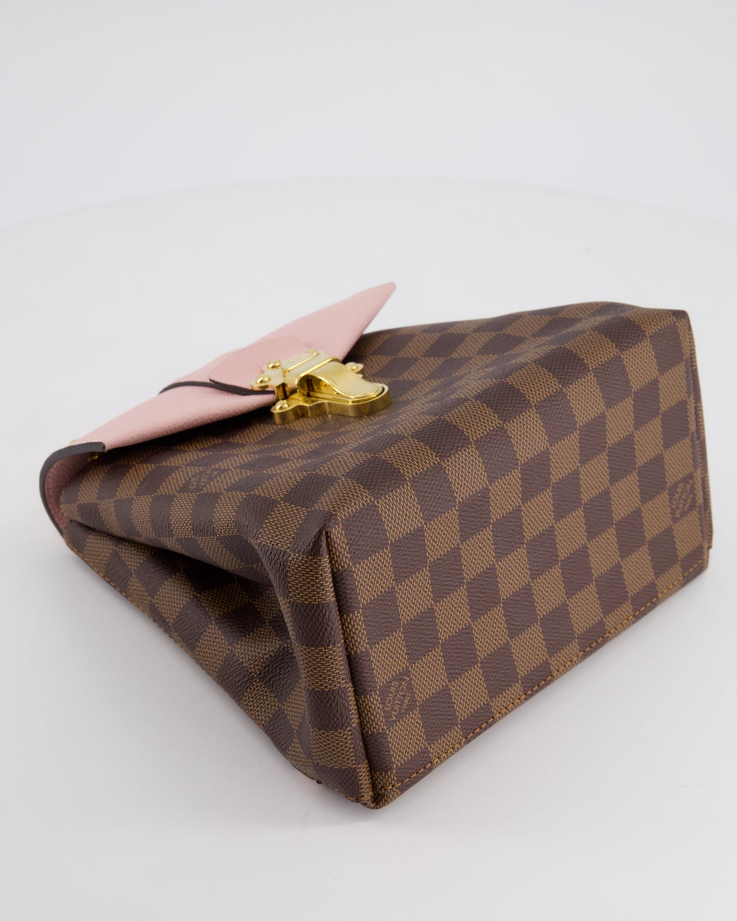 Louis Vuitton Pink and Damier Ebene Monogram Clapton Backpack Bag in Grained Leather with Gold Hardware