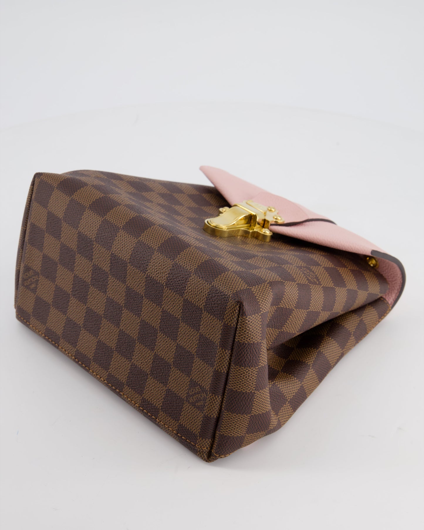 Louis Vuitton Pink and Damier Ebene Monogram Clapton Backpack Bag in Grained Leather with Gold Hardware