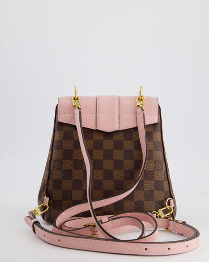 Louis Vuitton Pink and Damier Ebene Monogram Clapton Backpack Bag in Grained Leather with Gold Hardware