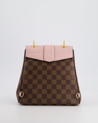 Louis Vuitton Pink and Damier Ebene Monogram Clapton Backpack Bag in Grained Leather with Gold Hardware