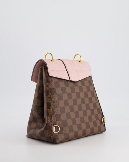 Louis Vuitton Pink and Damier Ebene Monogram Clapton Backpack Bag in Grained Leather with Gold Hardware