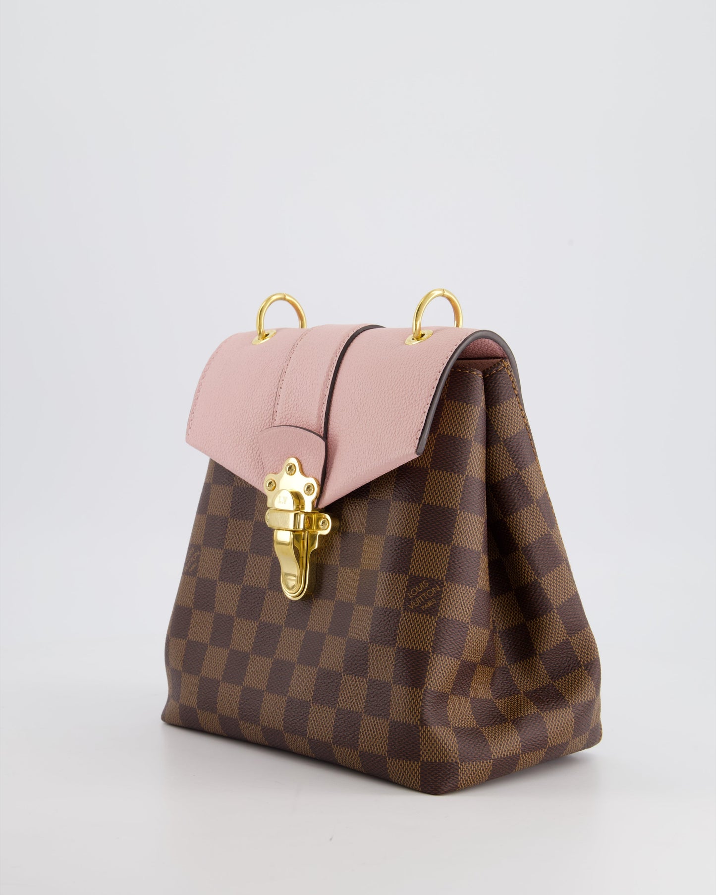 Louis Vuitton Pink and Damier Ebene Monogram Clapton Backpack Bag in Grained Leather with Gold Hardware