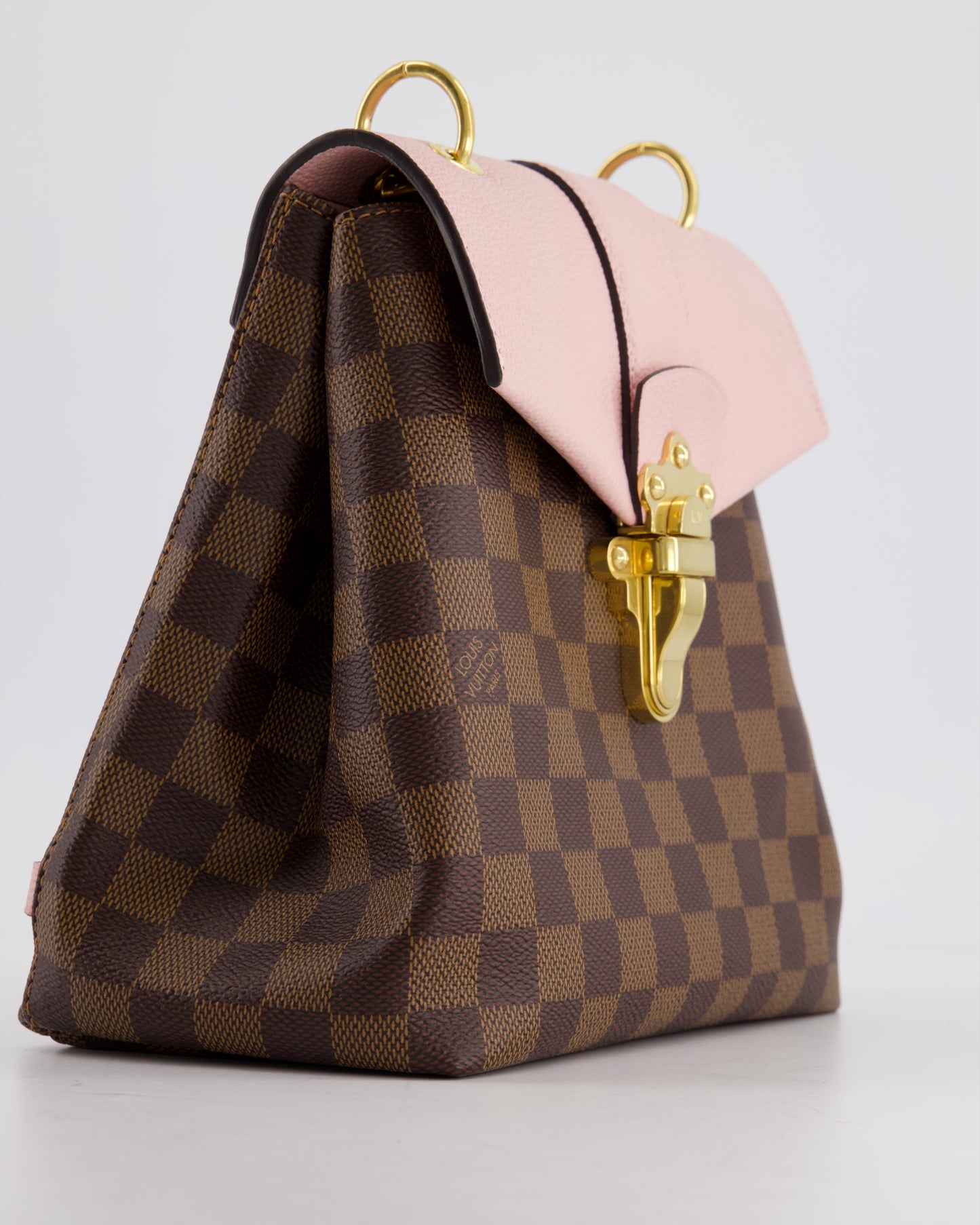 Louis Vuitton Pink and Damier Ebene Monogram Clapton Backpack Bag in Grained Leather with Gold Hardware