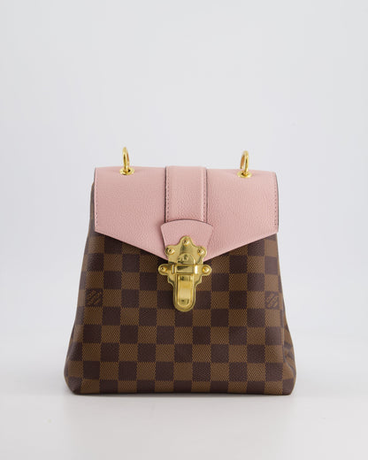 Louis Vuitton Pink and Damier Ebene Monogram Clapton Backpack Bag in Grained Leather with Gold Hardware