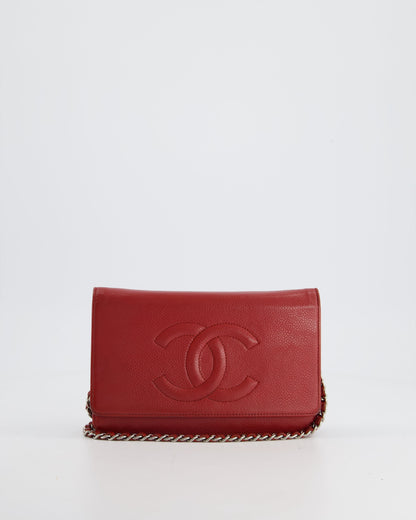 Chanel Red Wallet on Chain Bag CC Stitched Logo Caviar Leather with Silver Hardware