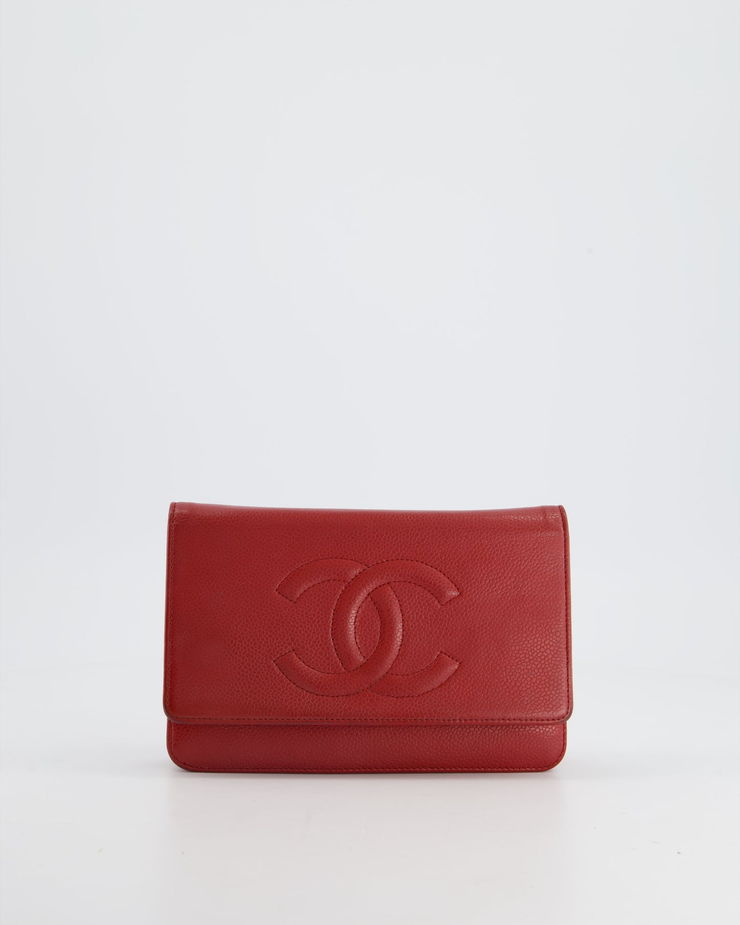 Chanel Red Wallet on Chain Bag CC Stitched Logo Caviar Leather with Silver Hardware