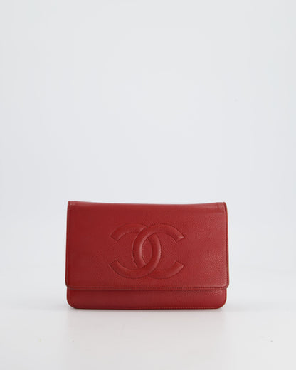 Chanel Red Wallet on Chain Bag CC Stitched Logo Caviar Leather with Silver Hardware