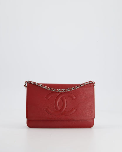 Chanel Red Wallet on Chain Bag CC Stitched Logo Caviar Leather with Silver Hardware