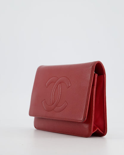 Chanel Red Wallet on Chain Bag CC Stitched Logo Caviar Leather with Silver Hardware