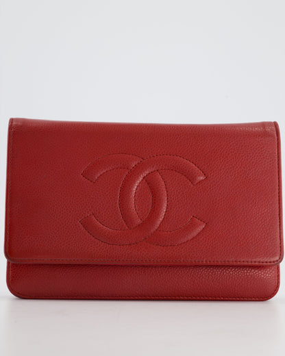 Chanel Red Wallet on Chain Bag CC Stitched Logo Caviar Leather with Silver Hardware