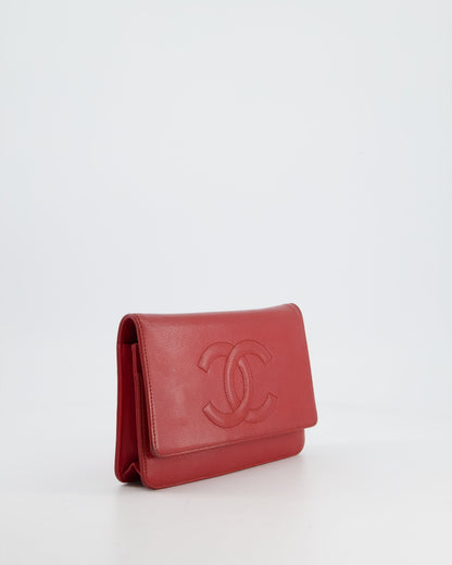 Chanel Red Wallet on Chain Bag CC Stitched Logo Caviar Leather with Silver Hardware