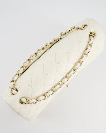 Chanel White Jumbo Classic Double Flap Bag in Shiny Caviar Leather with Champagne Gold Hardware RRP £9,240