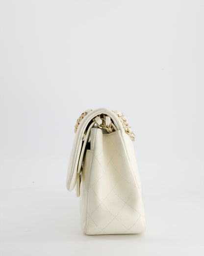 Chanel White Jumbo Classic Double Flap Bag in Shiny Caviar Leather with Champagne Gold Hardware RRP £9,240